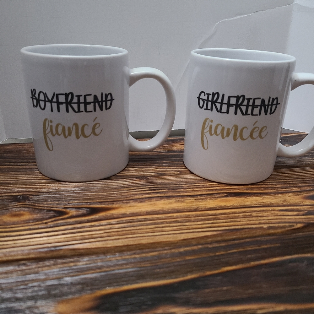Fiancé/Fiancée White Ceramic Mug - Gold & Black Text